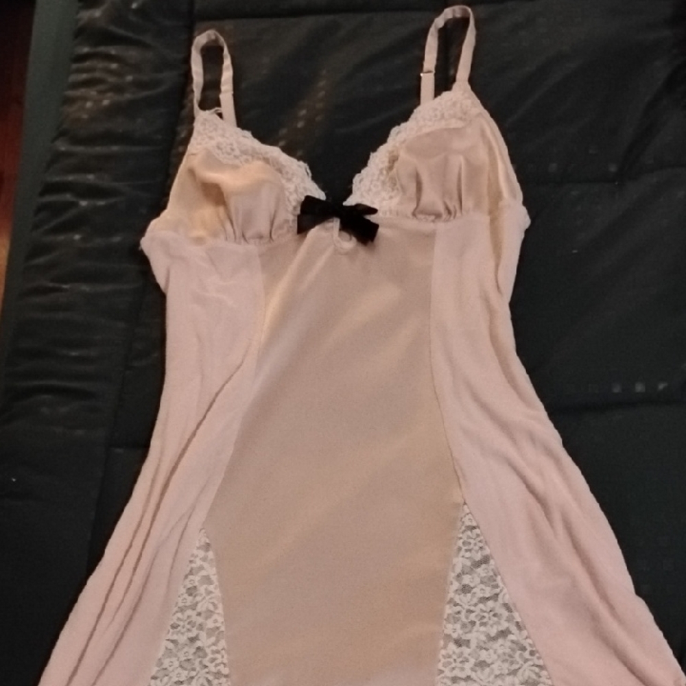 Cream and Black Lace Chemise with Adjustable Straps